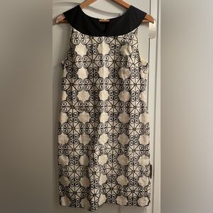 Adrianna Papell Ivory Black Yellow Linen Blend Sheath Dress